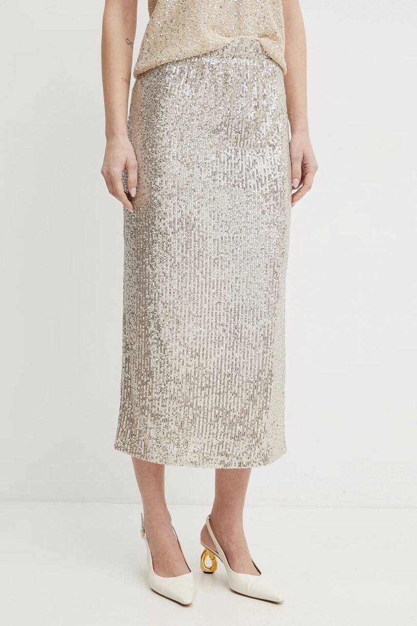 Sukňa Weekend Max Mara strieborná farba, maxi, rovný strih, 2515771011600