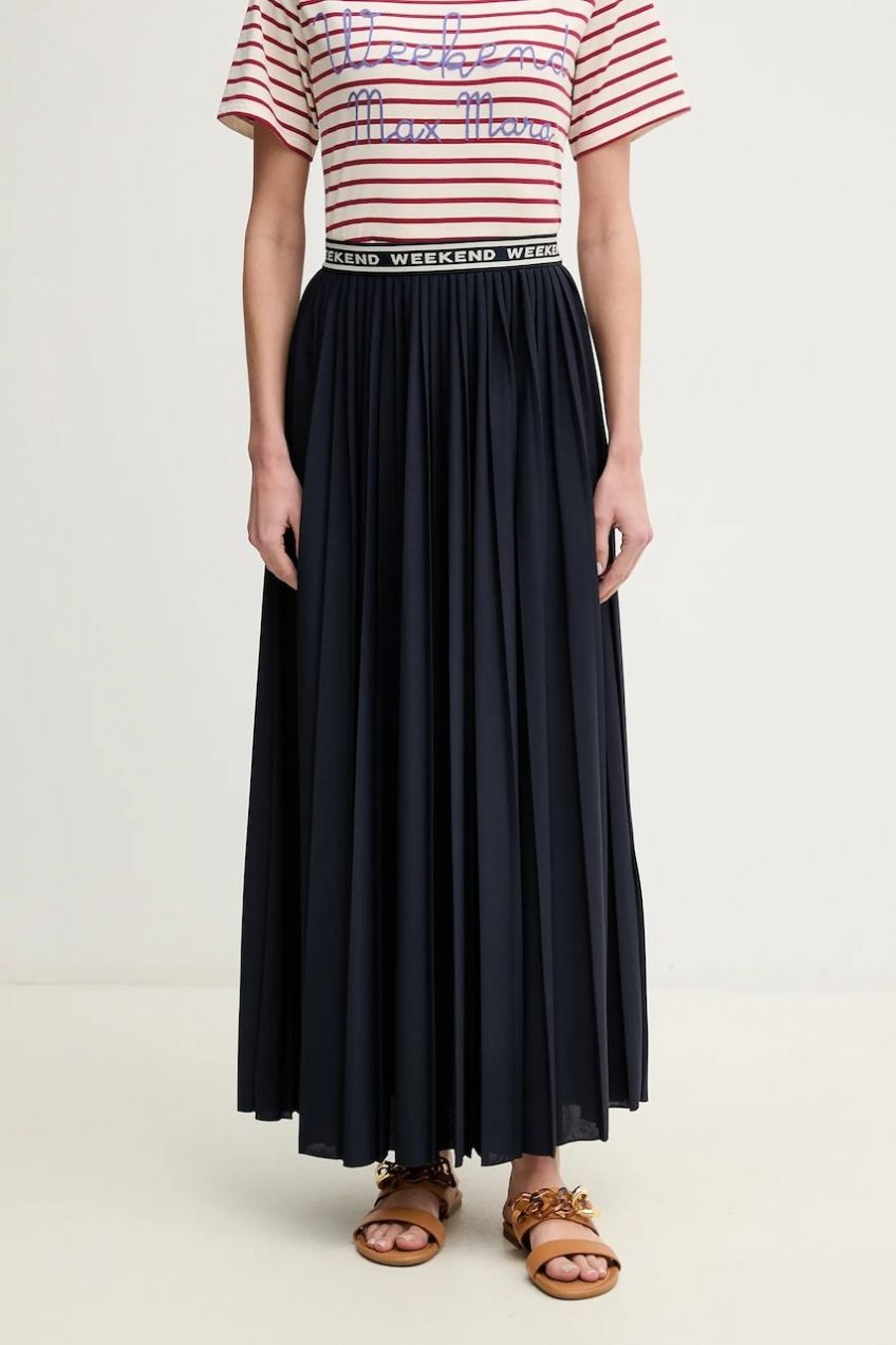 Sukňa Weekend Max Mara tmavomodrá farba, maxi, áčkový strih, 2515771031600