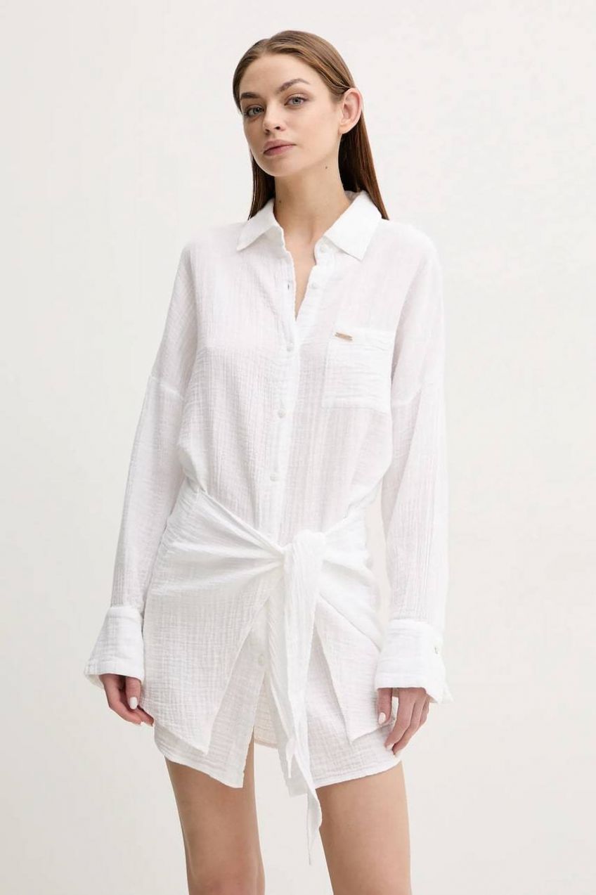 Bavlnené šaty Melissa Odabash biela farba, mini, oversize, Sara