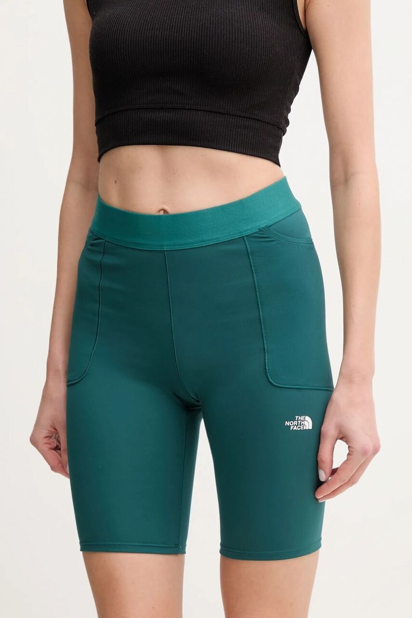 Športové krátke nohavice The North Face Refina dámske, zelená farba, jednofarebné, vysoký pás, NF0A8EF76GI1