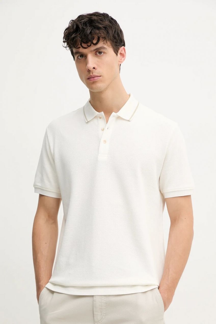 Polo tričko s prímesou ľanu Marciano Guess pánske, béžová farba, jednofarebné, 5GHP08 6322A