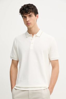 Polo tričko s prímesou ľanu Marciano Guess pánske, béžová farba, jednofarebné, 5GHP08 6322A