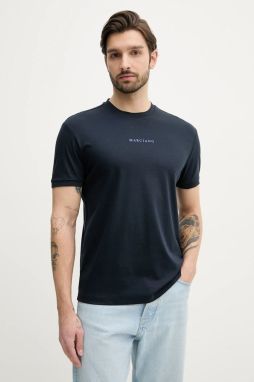 Tričko z hodvábnej zmesi Marciano Guess pánske, tmavomodrá farba, s potlačou, 5GHI08 6323A