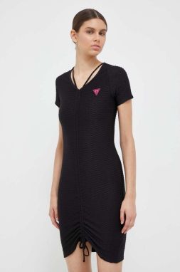 Šaty Guess čierna farba, mini, priliehavé