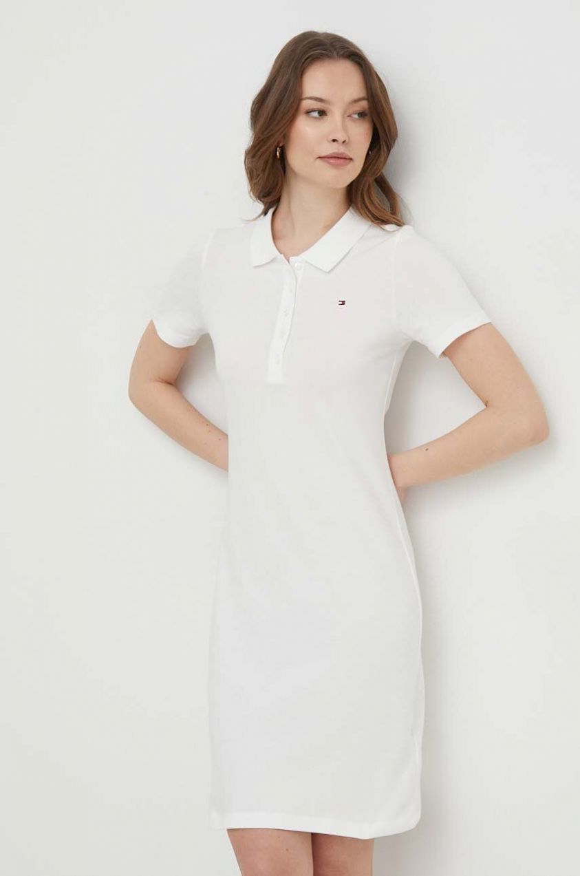 Šaty Tommy Hilfiger béžová farba, mini, priliehavé, WW0WW37853