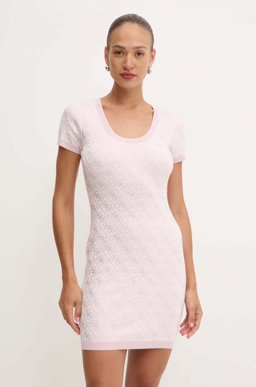 Šaty Guess ružová farba, mini, priliehavé, W4YK28 Z3FN0