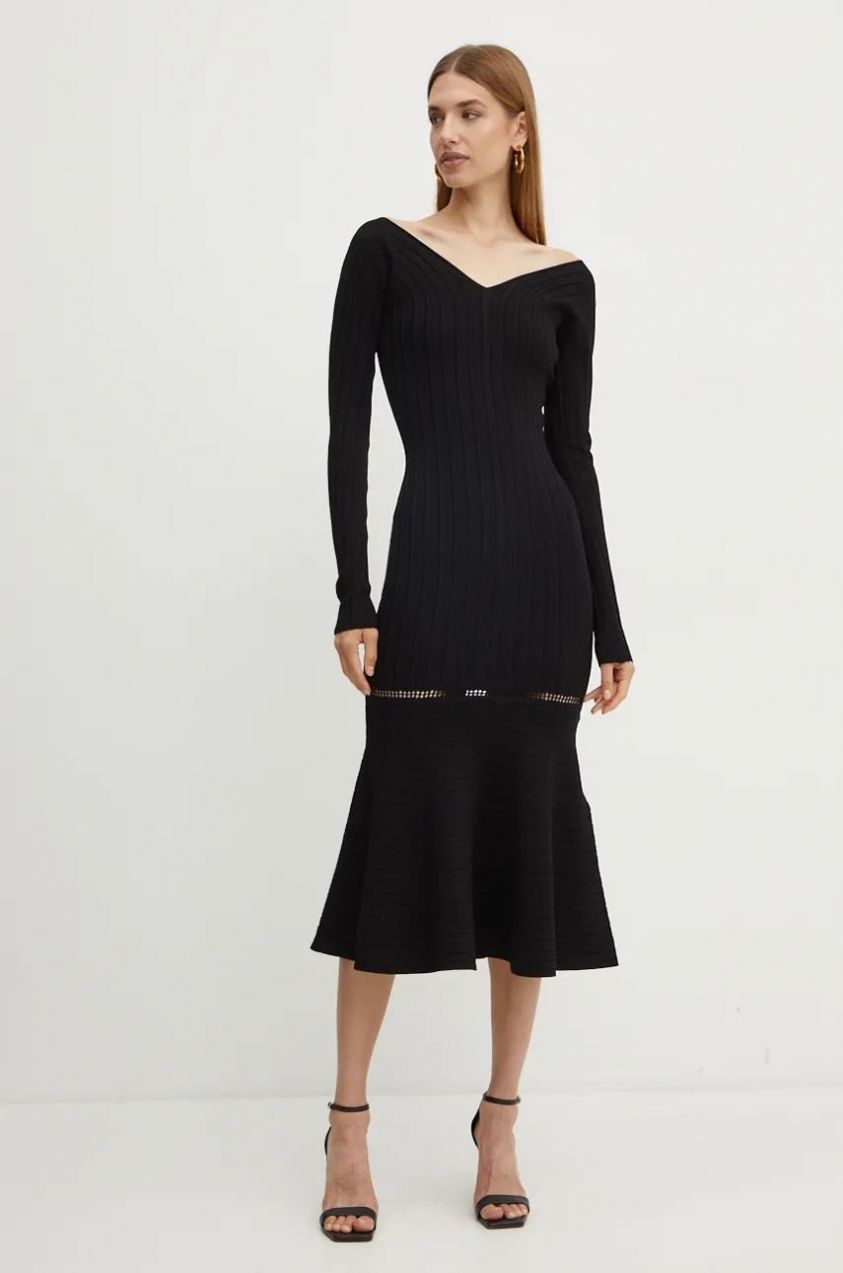 Šaty Victoria Beckham čierna farba, midi, priliehavé, 1424KDR005908A