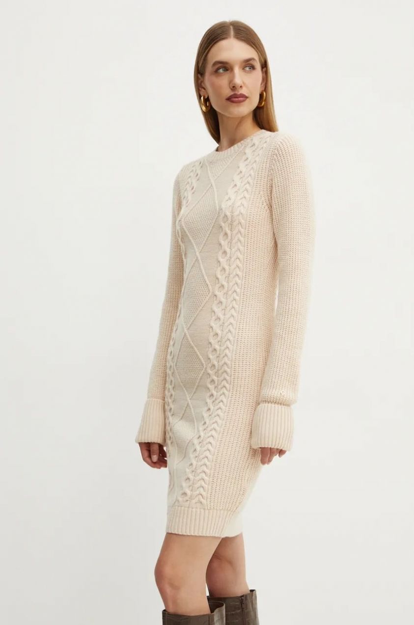 Šaty s prímesou vlny Guess SERENA ružová farba, mini, priliehavé, W4BK17 Z3HW0