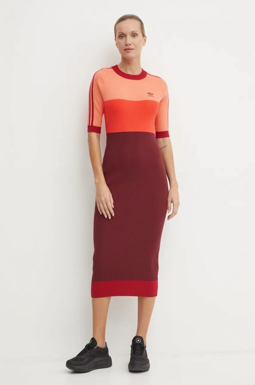 Šaty adidas Originals X Ksenia Schneider bordová farba, midi, priliehavé, IW5661