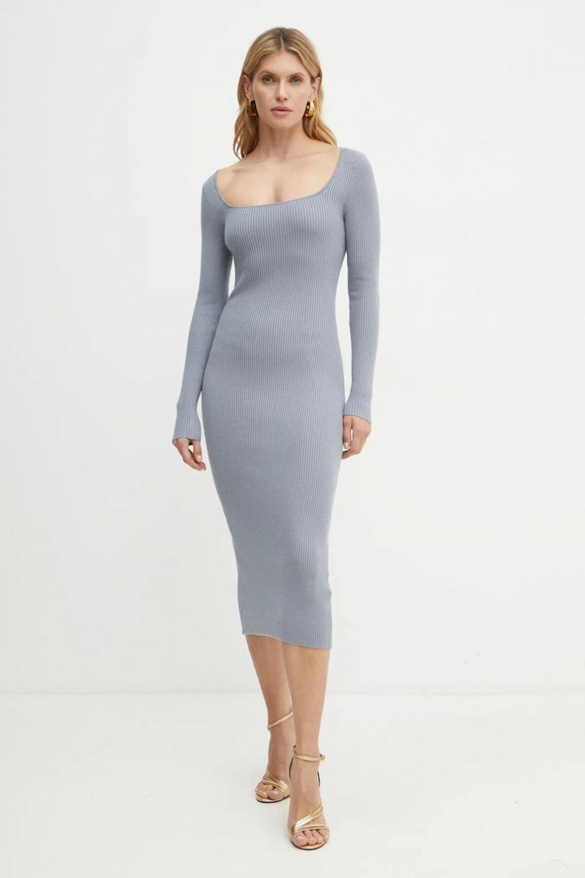 Šaty Guess LIVIA šedá farba, midi, priliehavé, W4BK99 Z3I22