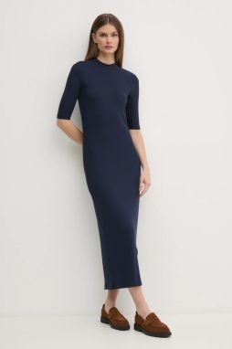 Šaty Tommy Hilfiger tmavomodrá farba, midi, priliehavé, WW0WW44430
