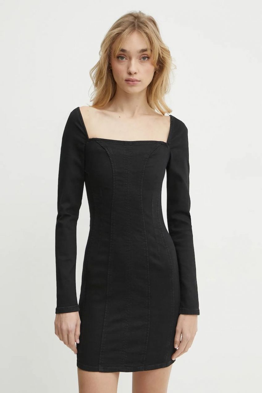 Rifľové šaty Guess MOLLY čierna farba, mini, priliehavé, W5RK84 D4PZ0