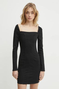 Rifľové šaty Guess MOLLY čierna farba, mini, priliehavé, W5RK84 D4PZ0