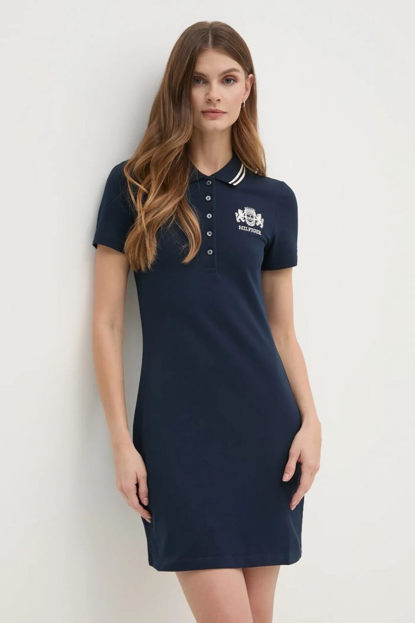 Šaty Tommy Hilfiger tmavomodrá farba, mini, priliehavé, WW0WW43841