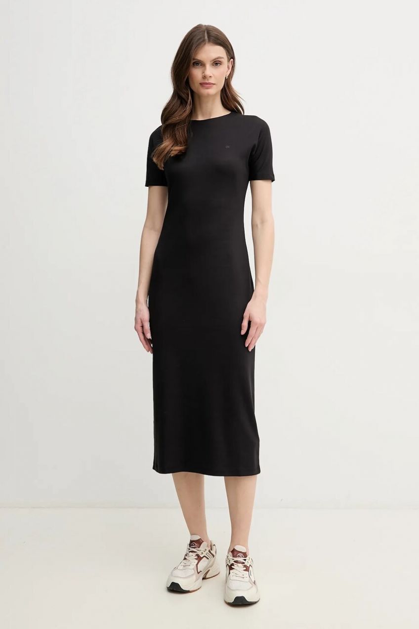 Bavlnené šaty Calvin Klein čierna farba, midi, priliehavé, K20K208299