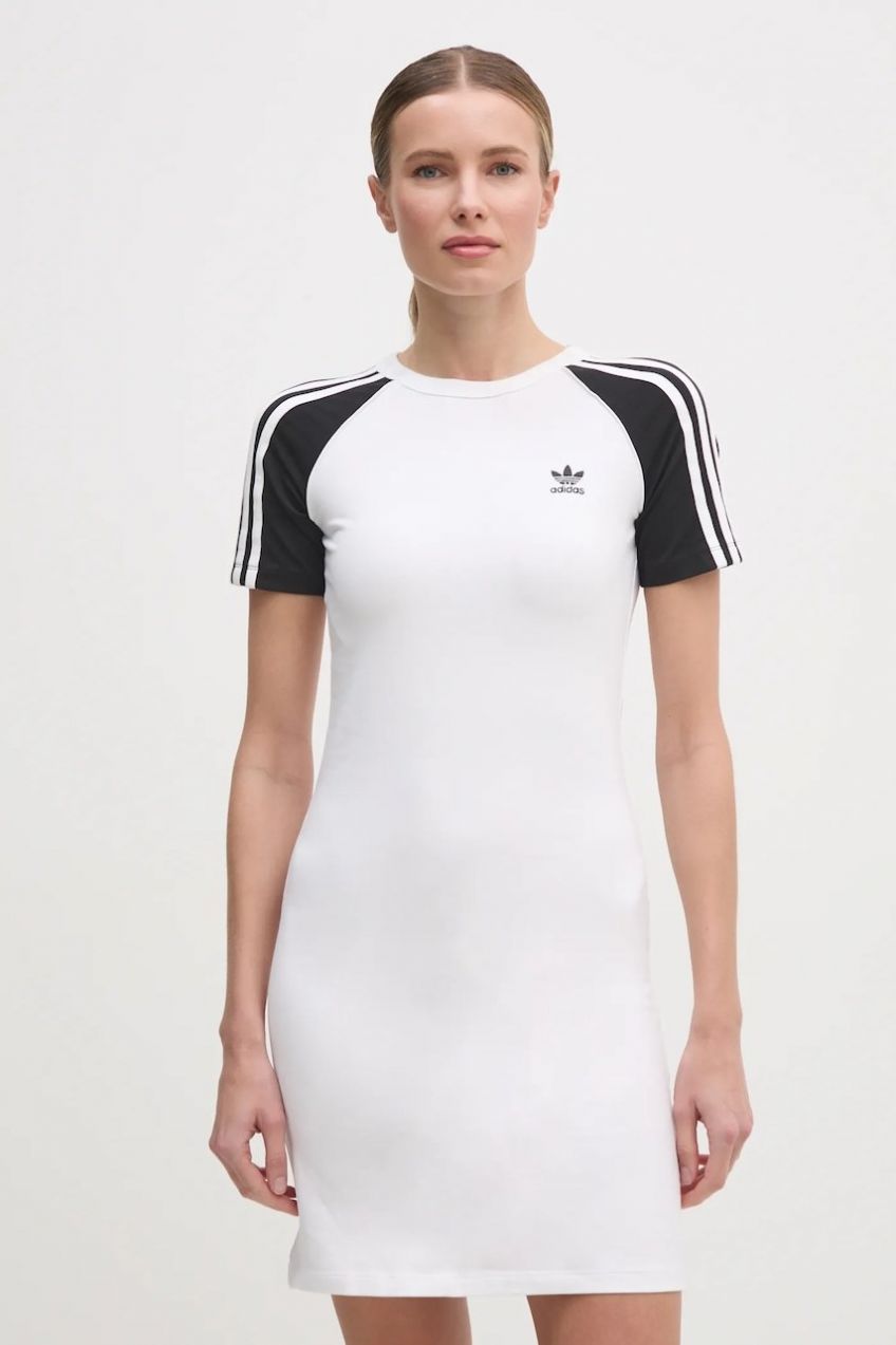 Šaty adidas Originals 3S RAGLAN DRESS biela farba, mini, priliehavé, JD0837