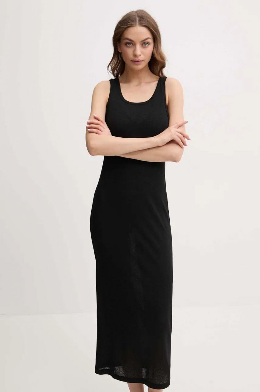 Šaty Calvin Klein čierna farba, midi, priliehavé, KW0KW02821