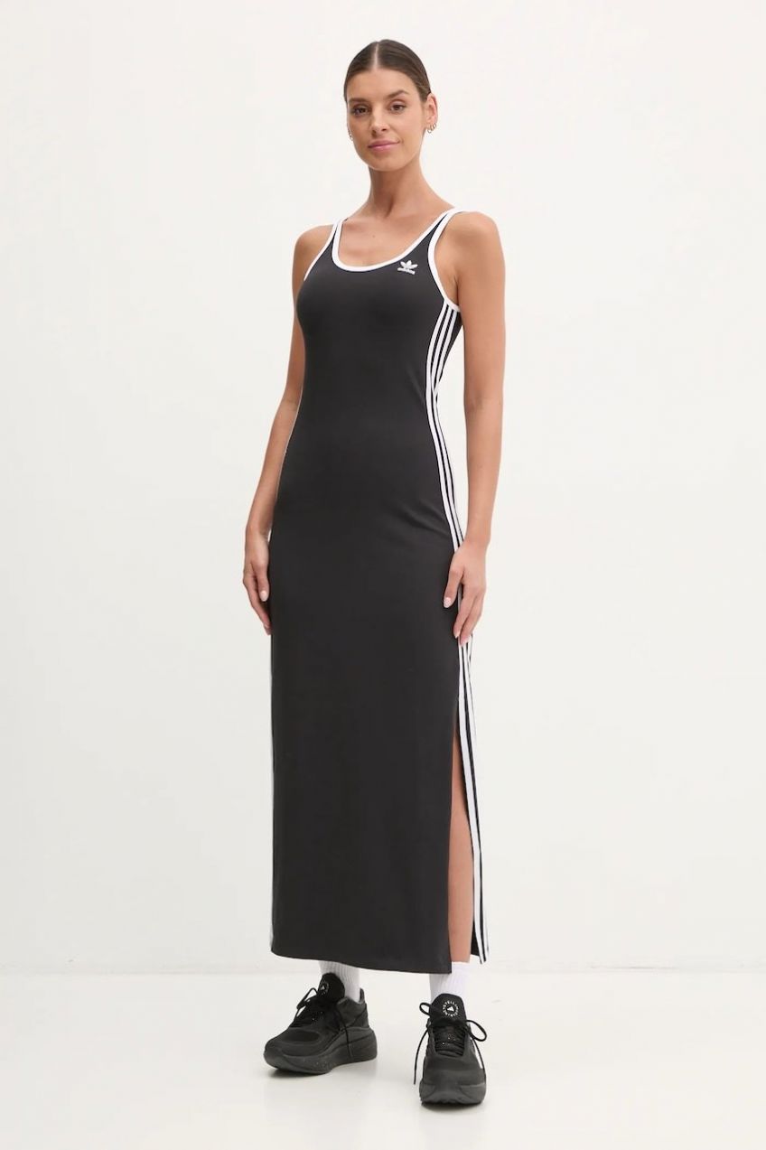 Šaty adidas Originals 3S TANK DRESS čierna farba, midi, priliehavé, JD4619