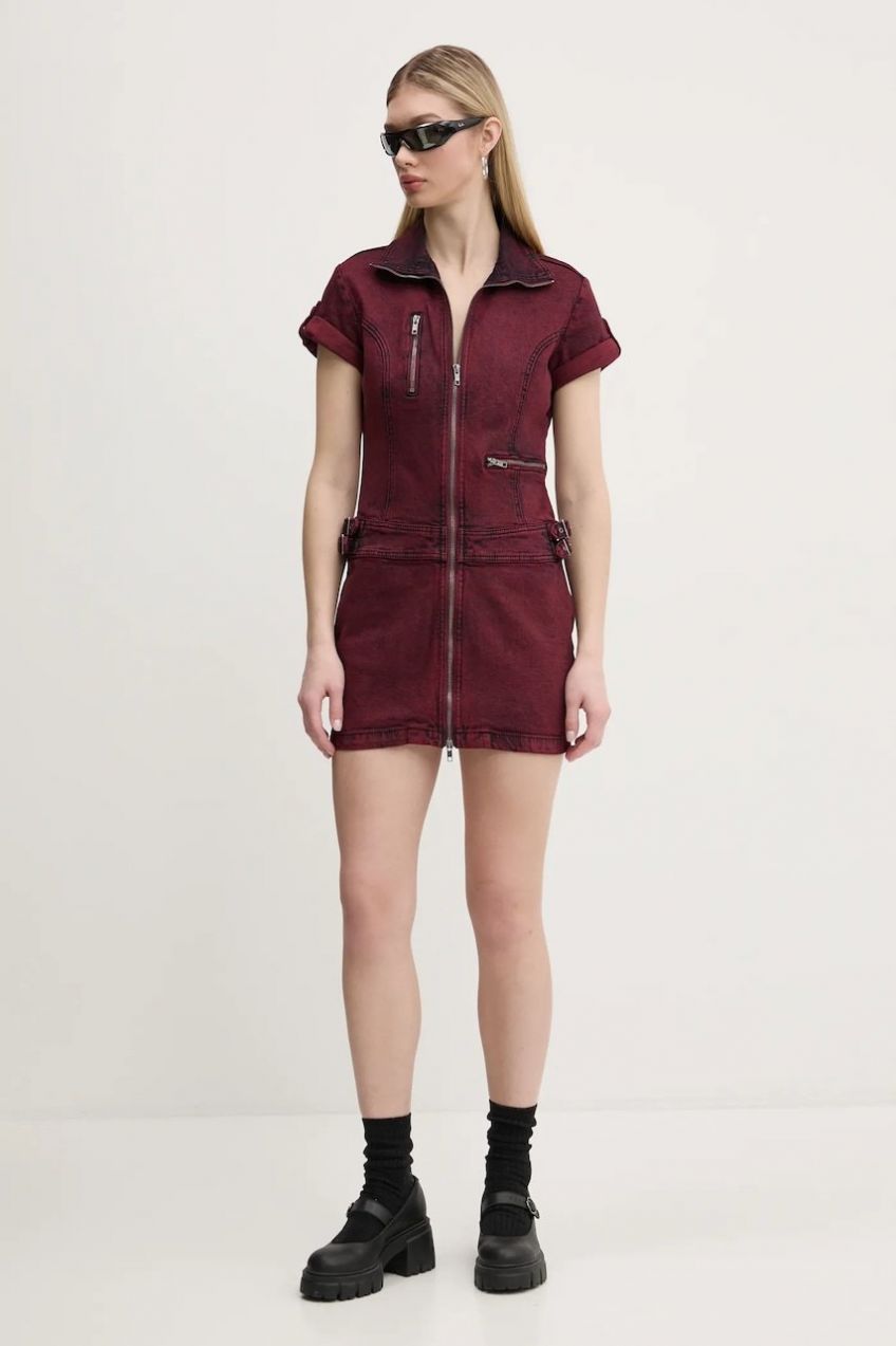 Rifľové šaty Guess Originals bordová farba, mini, priliehavé, W5RG68 D4ON0