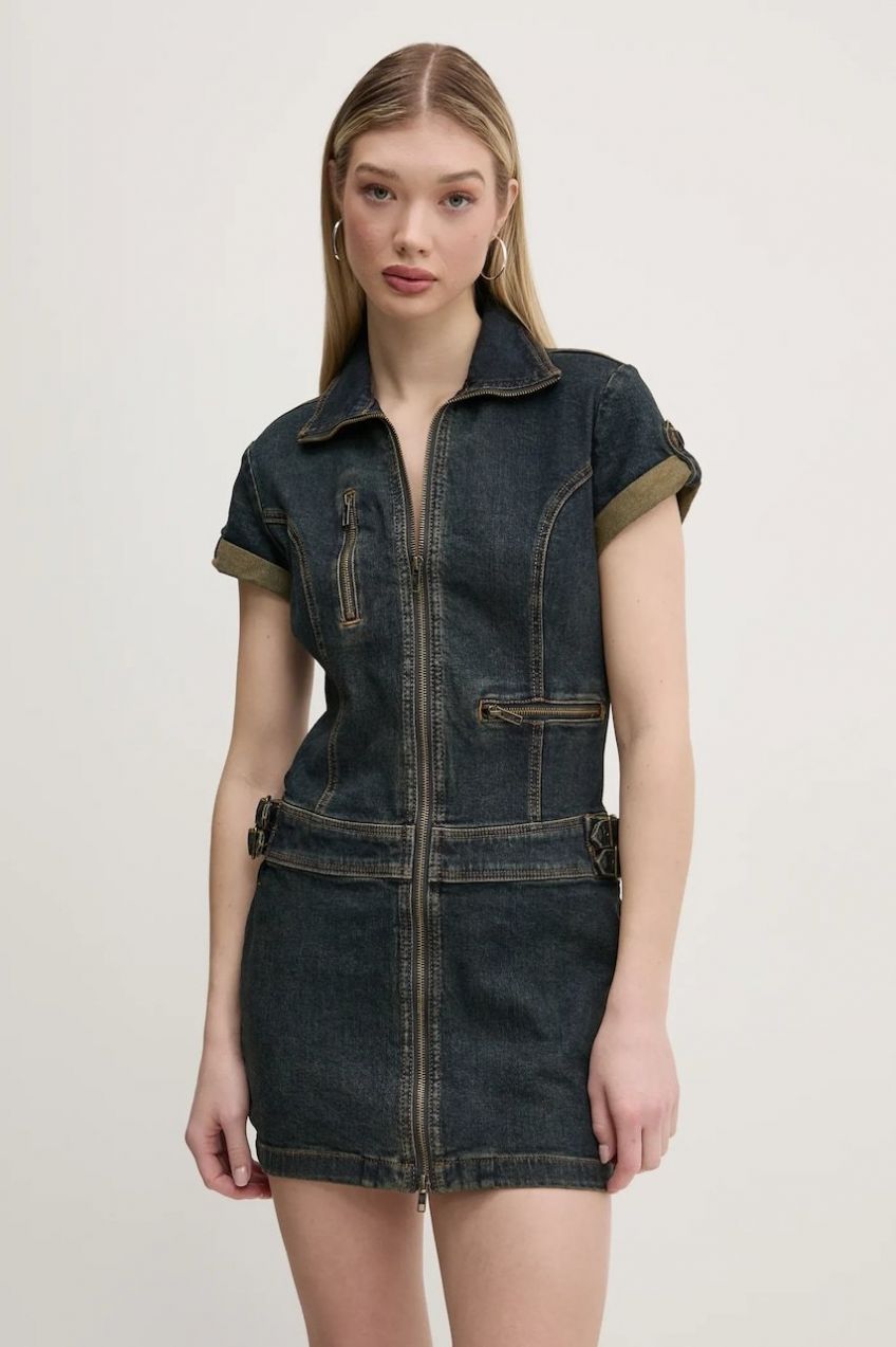 Rifľové šaty Guess Originals tmavomodrá farba, mini, priliehavé, W5RG68 D4ON1