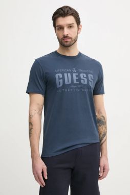 Bavlnené tričko Guess pánske, tmavomodrá farba, s potlačou, M5GI27 KBW41