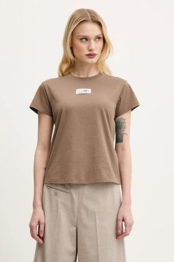 Bavlnené tričko MM6 Maison Margiela dámske, hnedá farba, S52GC0326