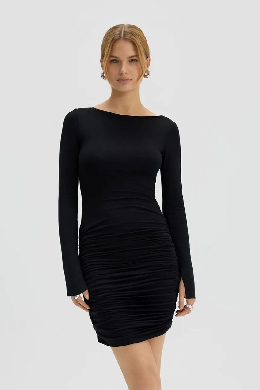 Šaty Saint Body MINI DRESS WITH CRINCLES čierna farba, mini, priliehavá, SB.534