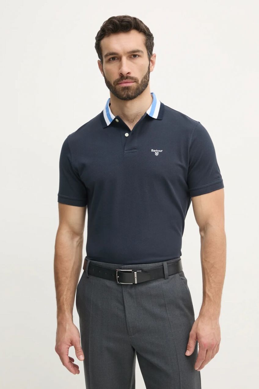 Bavlnené polo tričko Barbour Hawkesmoor Tipped Tailored Fit Polo Shirt pánske, tmavomodrá farba, jednofarebné, MML1443