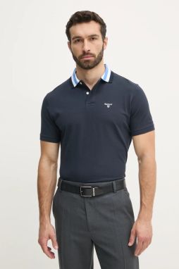 Bavlnené polo tričko Barbour Hawkesmoor Tipped Tailored Fit Polo Shirt pánske, tmavomodrá farba, jednofarebné, MML1443