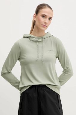 Športová mikina Columbia Sun Trek zelená farba, s kapucňou, jednofarebná, 2145261