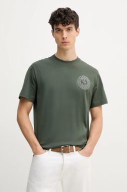 Bavlnené tričko Lacoste pánske, zelená farba, s nášivkou, TH0125