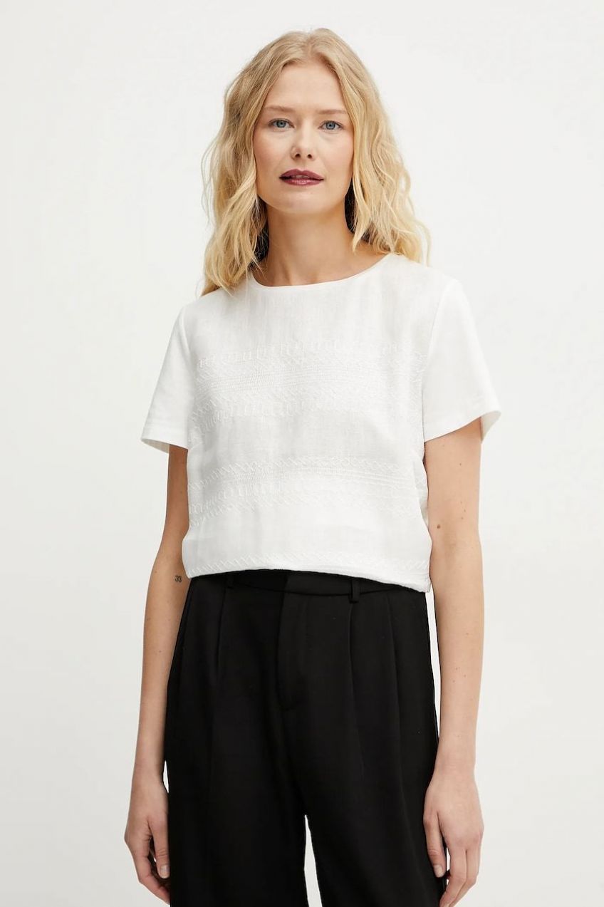 Tričko s prímesou ľanu Weekend Max Mara dámske, biela farba, 2515941112600