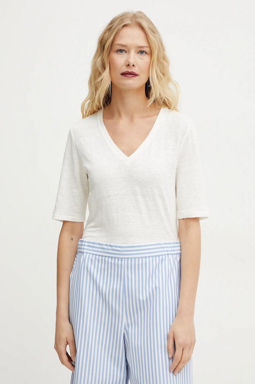 Ľanové tričko Weekend Max Mara dámske, biela farba, 2515941012600