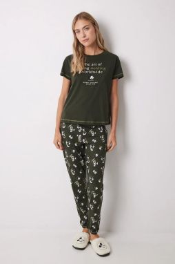 Bavlnené pyžamo women'secret MICKEY dámske, zelená farba, bavlnené, 3139855