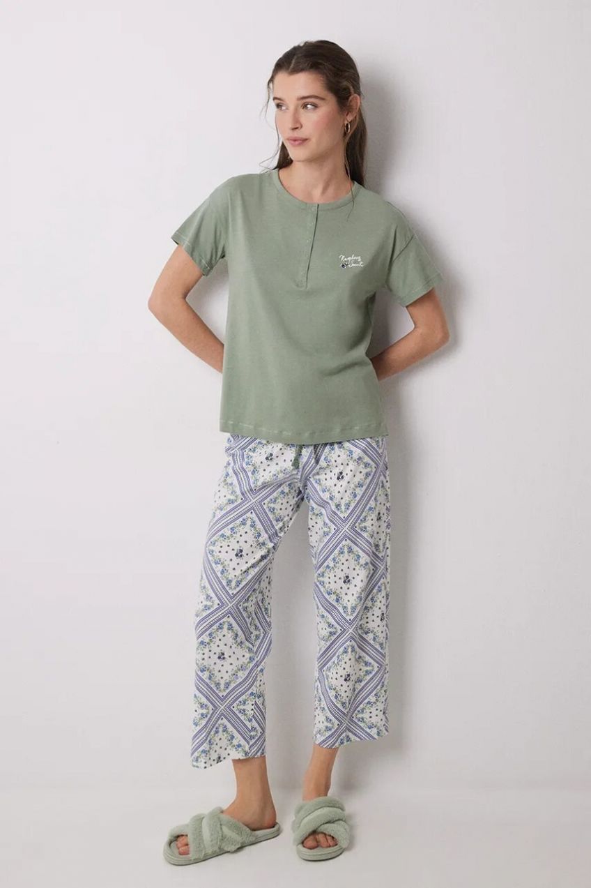Bavlnené pyžamo women'secret dámske, zelená farba, bavlnené, 3599160