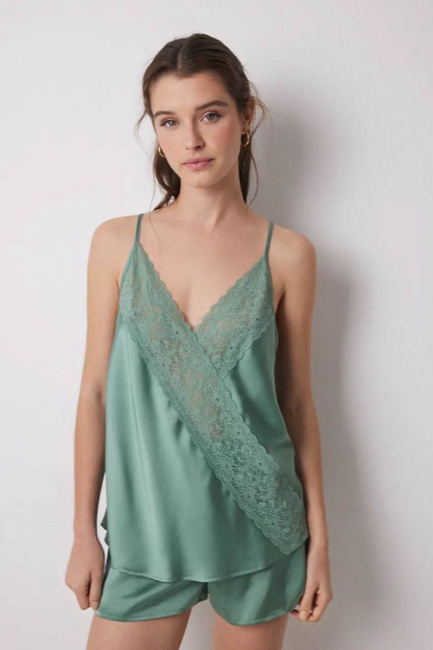 Pyžamo women'secret dámske, zelená farba, saténová, 2549783