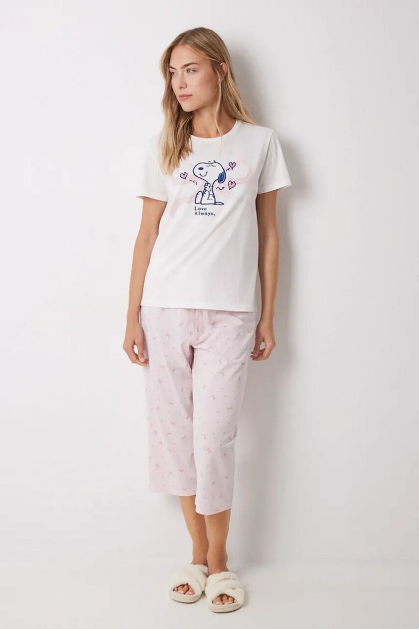 Bavlnené pyžamo women'secret SNOOPY dámske, béžová farba, bavlnené, 3139853