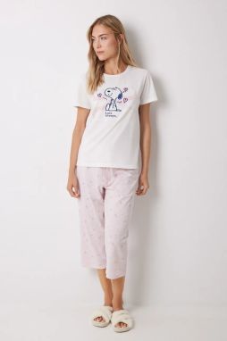 Bavlnené pyžamo women'secret SNOOPY dámske, béžová farba, bavlnené, 3139853