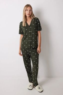 Bavlnené pyžamo women'secret MICKEY dámske, zelená farba, bavlnené, 3139854