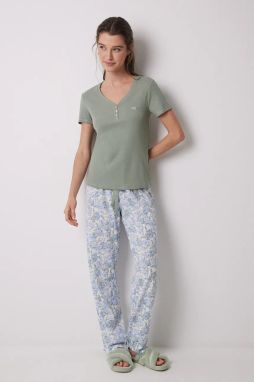 Bavlnené pyžamo women'secret dámske, zelená farba, bavlnené, 3599152