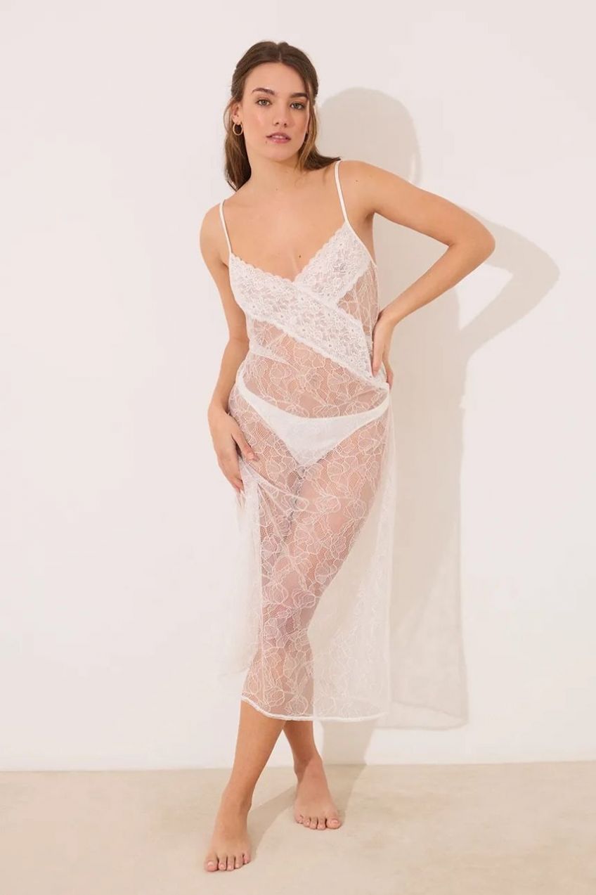 Nočná košeľa women'secret dámska, biela farba, čipkovaná, 3419156