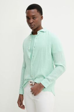Ľanová košeľa Superdry pánska, zelená farba, regular, s talianskym golierom, M4010995A-2OK