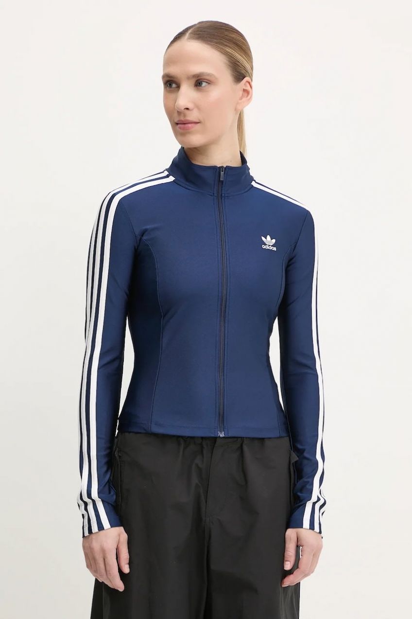 Mikina adidas Originals 3-Stripes dámska, tmavomodrá farba, s nášivkou, JD5023