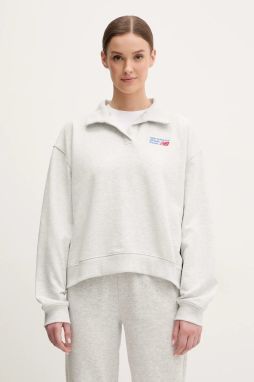 Bavlnená mikina New Balance dámska, šedá farba, melanžová, WT51513AHH