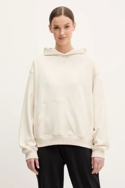 Bavlnená mikina New Balance dámska, béžová farba, s kapucňou, jednofarebná, WT41537LIN
