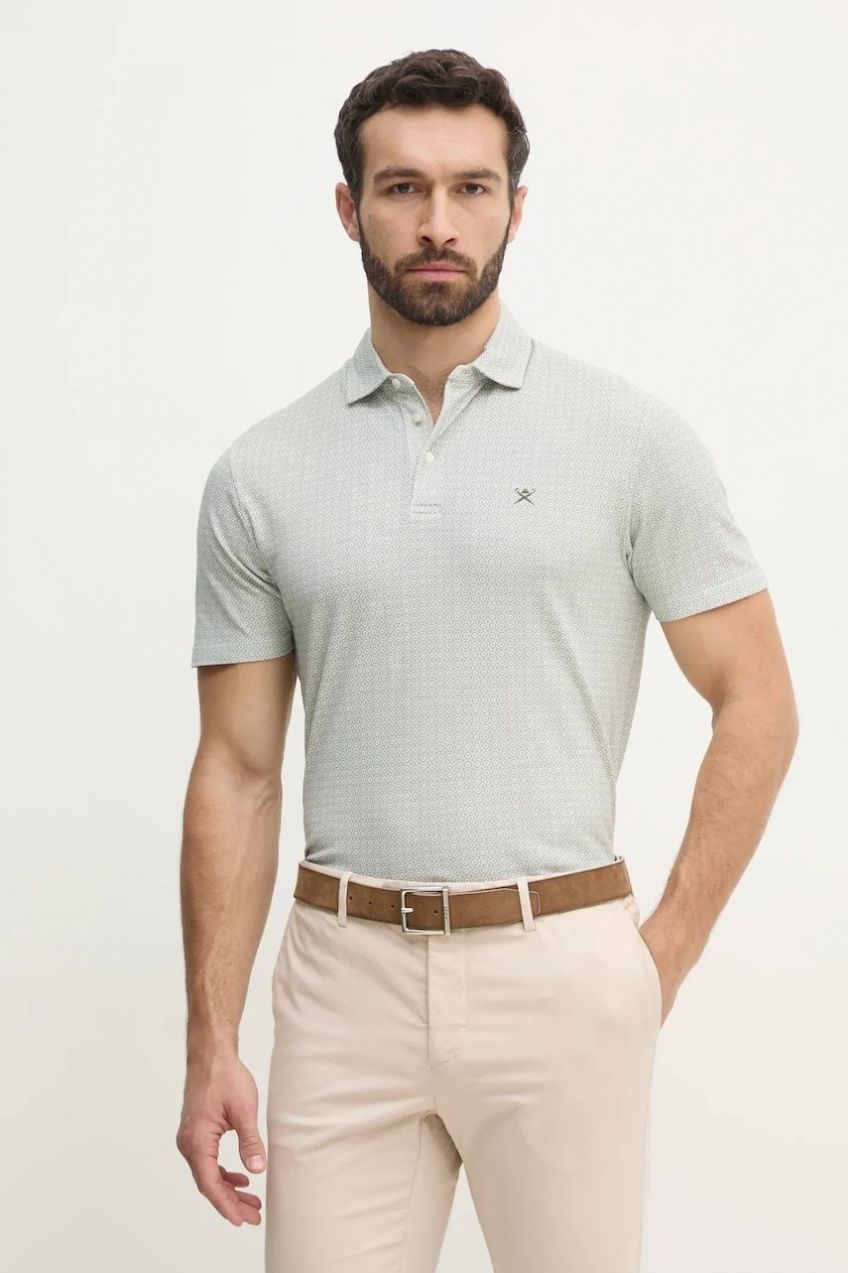 Bavlnené polo tričko Hackett London pánske, zelená farba, vzorované, HM563422