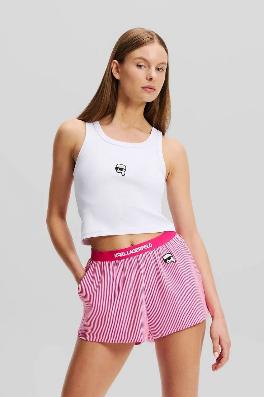 Bavlnený pyžamový top Karl Lagerfeld dámsky, biela farba, bavlnená, A2W45008
