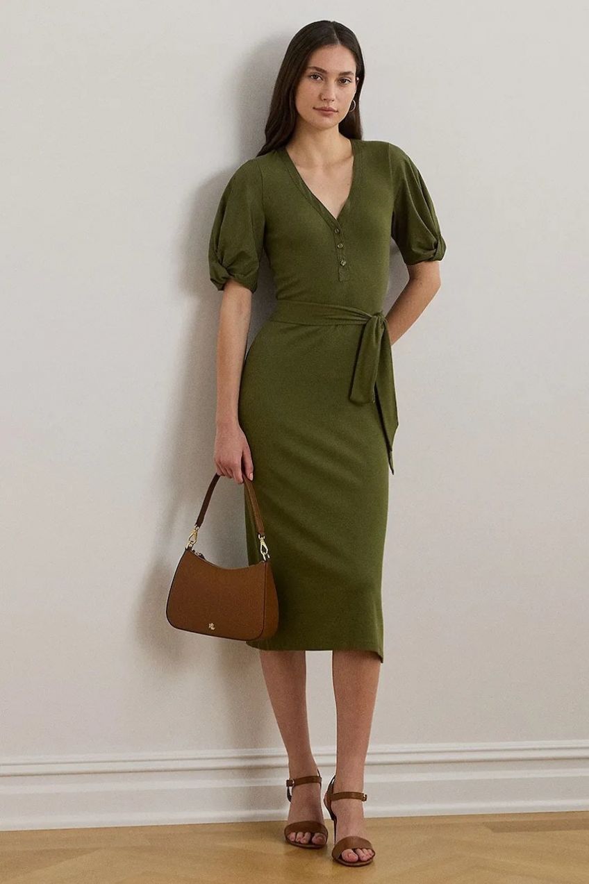 Šaty Lauren Ralph Lauren zelená farba, midi, priliehavá, 250964070
