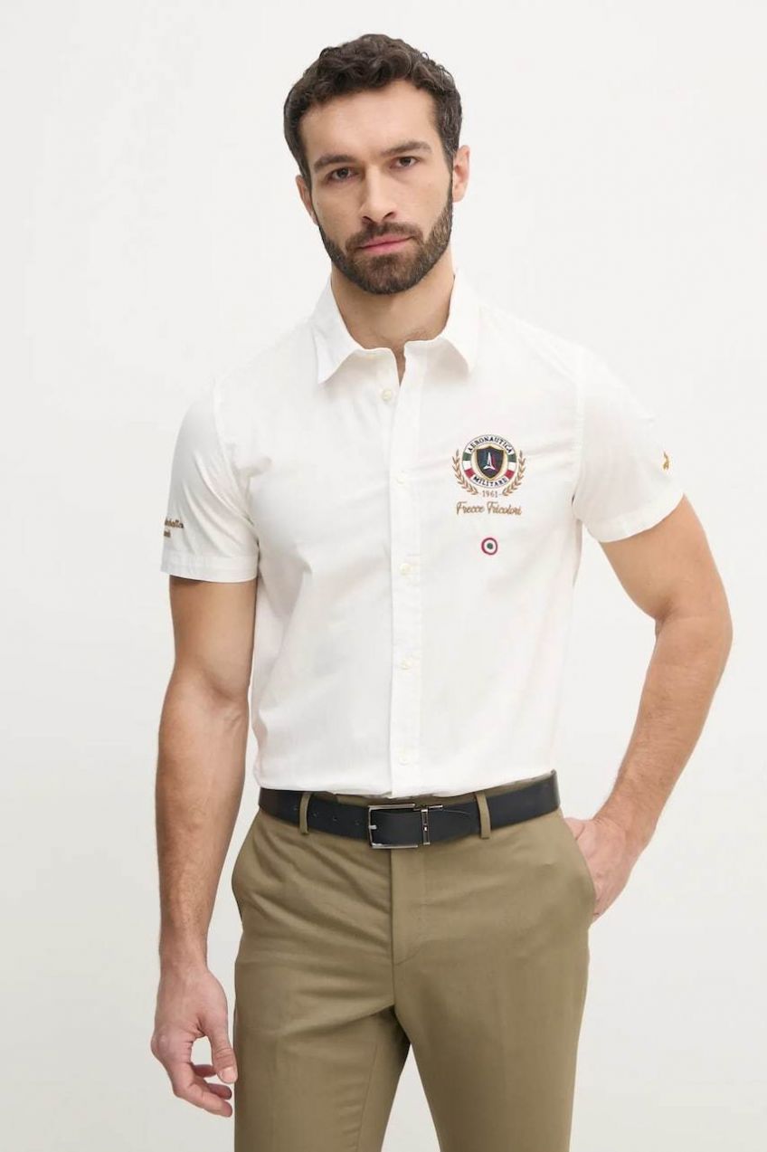 Košeľa Aeronautica Militare pánska, béžová farba, regular, s klasickým golierom, CA1285CT3288