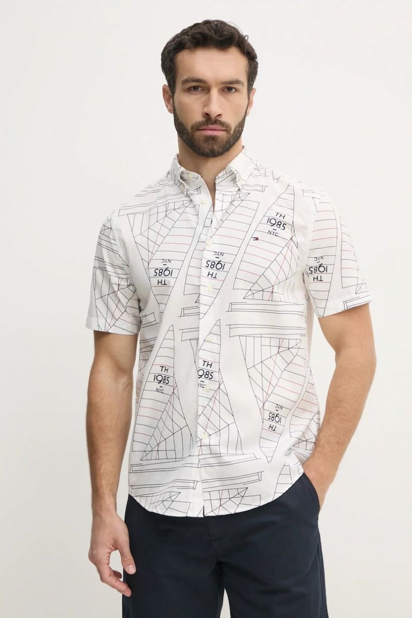 Bavlnená košeľa Tommy Hilfiger pánska, biela farba, regular, s golierom button-down, MW0MW39267